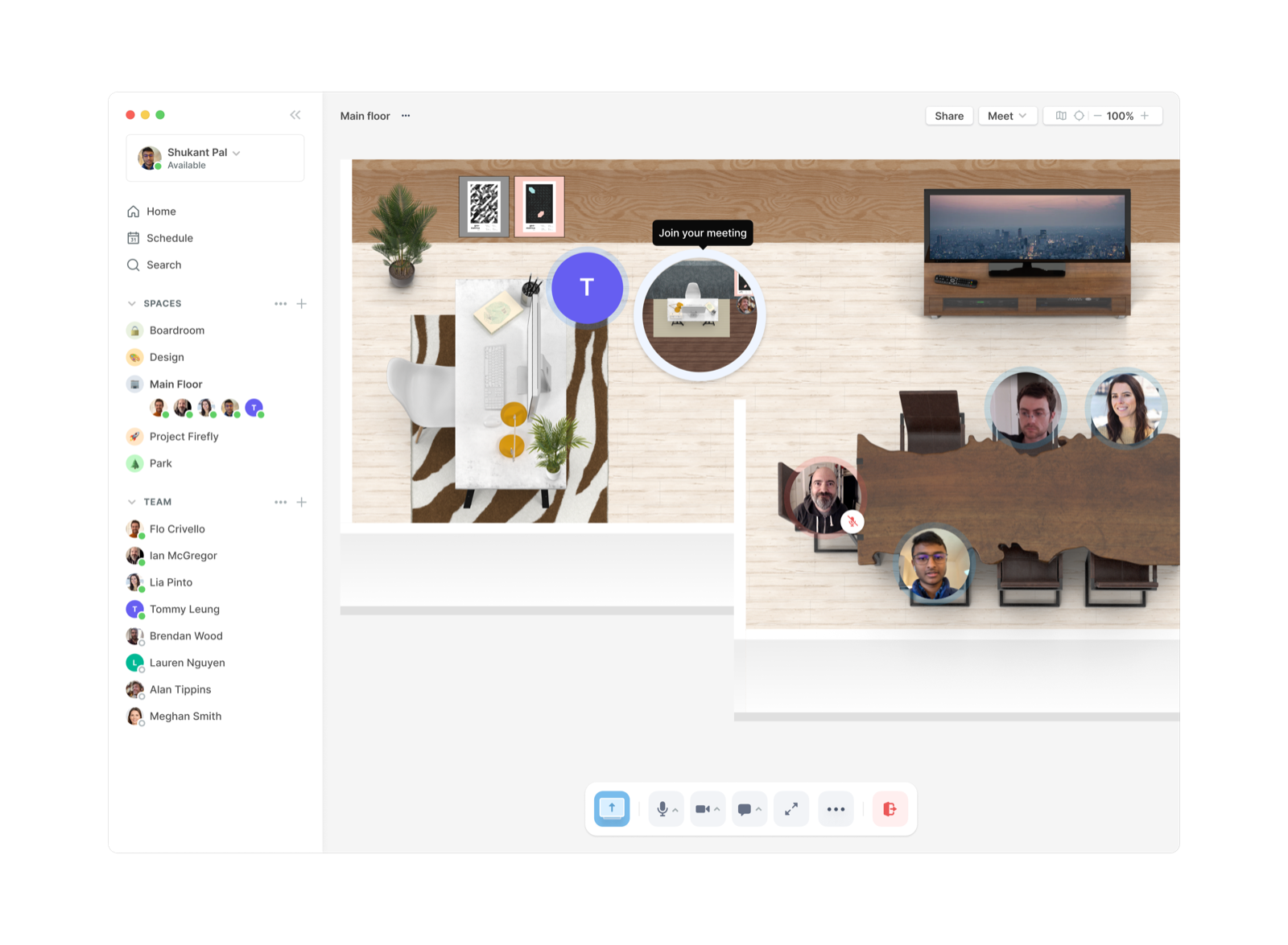Teamflow virtual office with team avatars